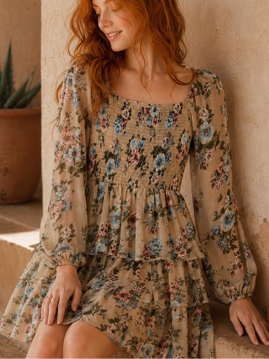 Madden Nyc Dresses & Skirts - Madden NYC Floral Smocked Tiered Midi Dress Women's Size L